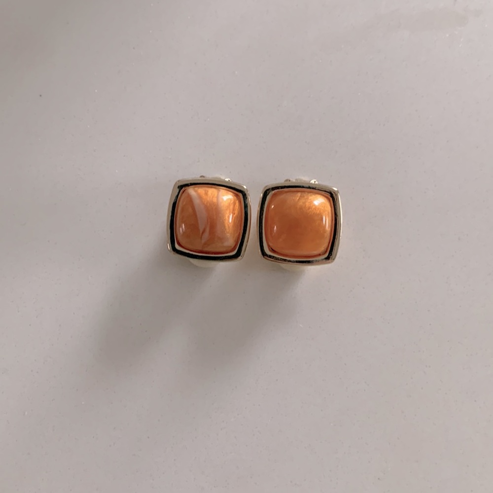 Chicos Orange and Gold Clip Earrings